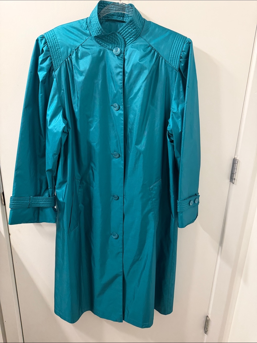 Fleet Street Teal Button-Front Long Trench Coat